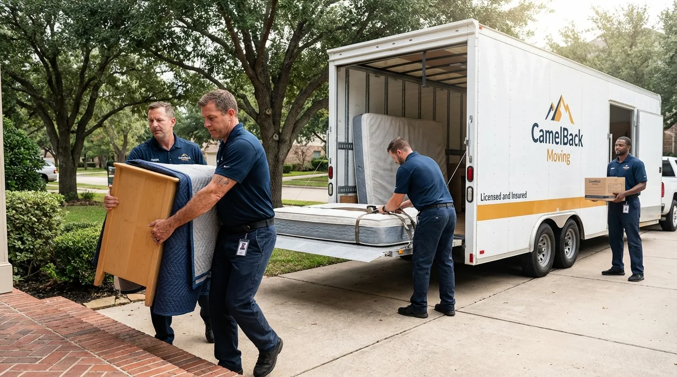 Crew loading residential truck for cross-state move from Skowhegan, ME