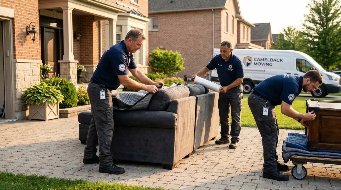 Large estate moving crew wrapping furniture in Skowhegan, ME